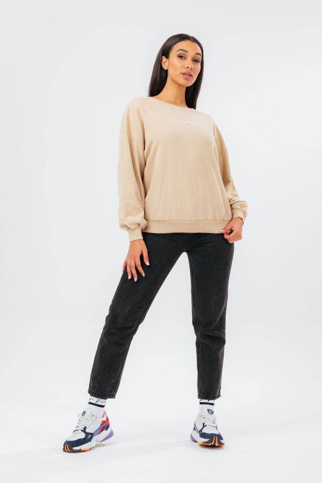 HYPE BEIGE OVERSIZED DROP SHOULDER WOMEN'S SWEATSHIRT