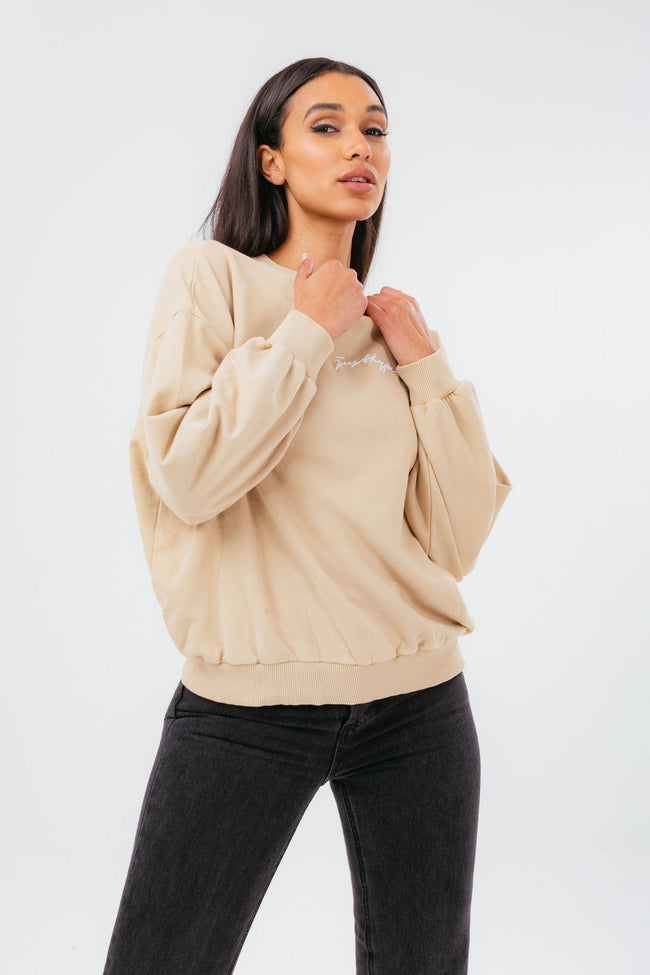 HYPE BEIGE OVERSIZED DROP SHOULDER WOMEN'S SWEATSHIRT