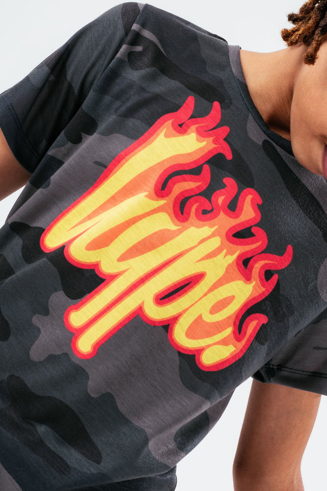 HYPE FLAME SCRIPT CAMO BOYS T-SHIRT