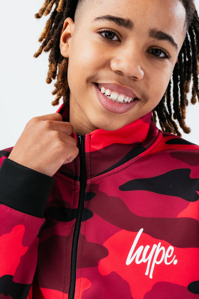 HYPE RED CAMO COLOUR BLOCK BOYS ZIP UP HOODIE