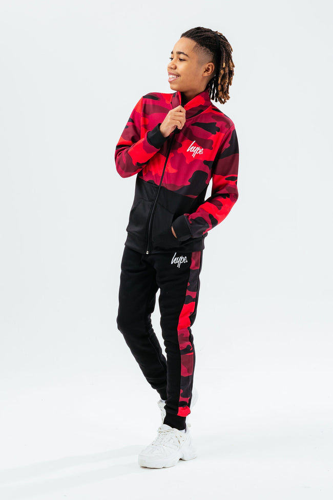 HYPE RED CAMO COLOUR BLOCK BOYS ZIP UP HOODIE