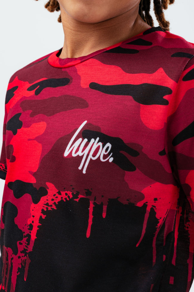 HYPE RED CAMO DRIPS BOYS T-SHIRT