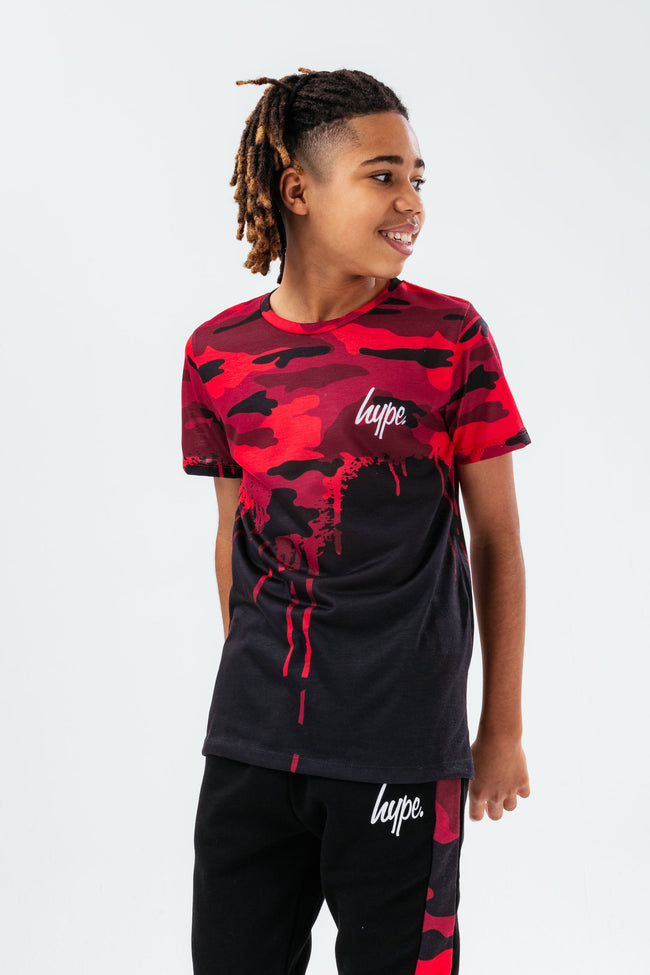 HYPE RED CAMO DRIPS BOYS T-SHIRT