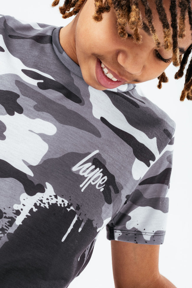 HYPE GREY CAMO DRIPS BOYS T-SHIRT