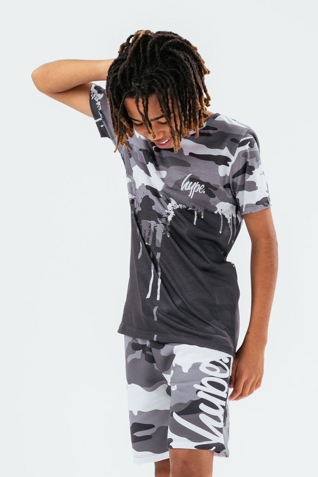 HYPE GREY CAMO DRIPS BOYS T-SHIRT