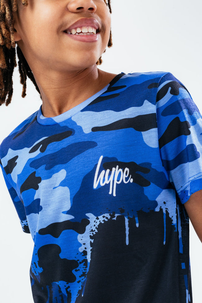 HYPE BLUE CAMO DRIP BOYS T-SHIRT