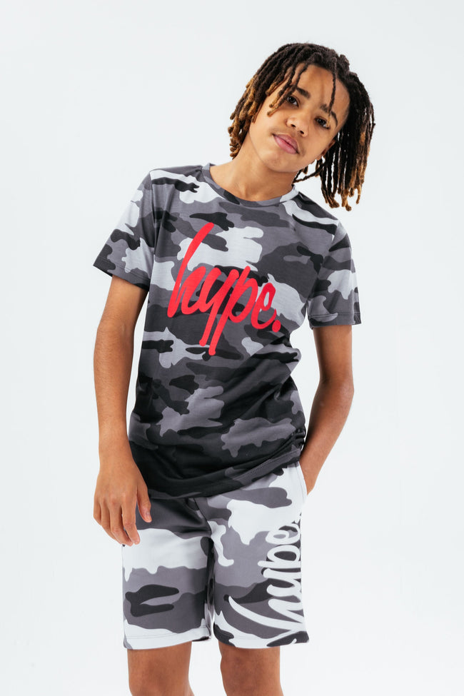 HYPE GREY CAMO FADE SCRIPT BOYS T-SHIRT