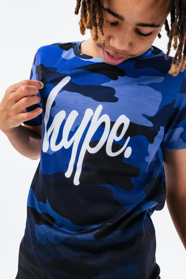 HYPE BLUE CAMO FADE SCRIPT BOYS T-SHIRT