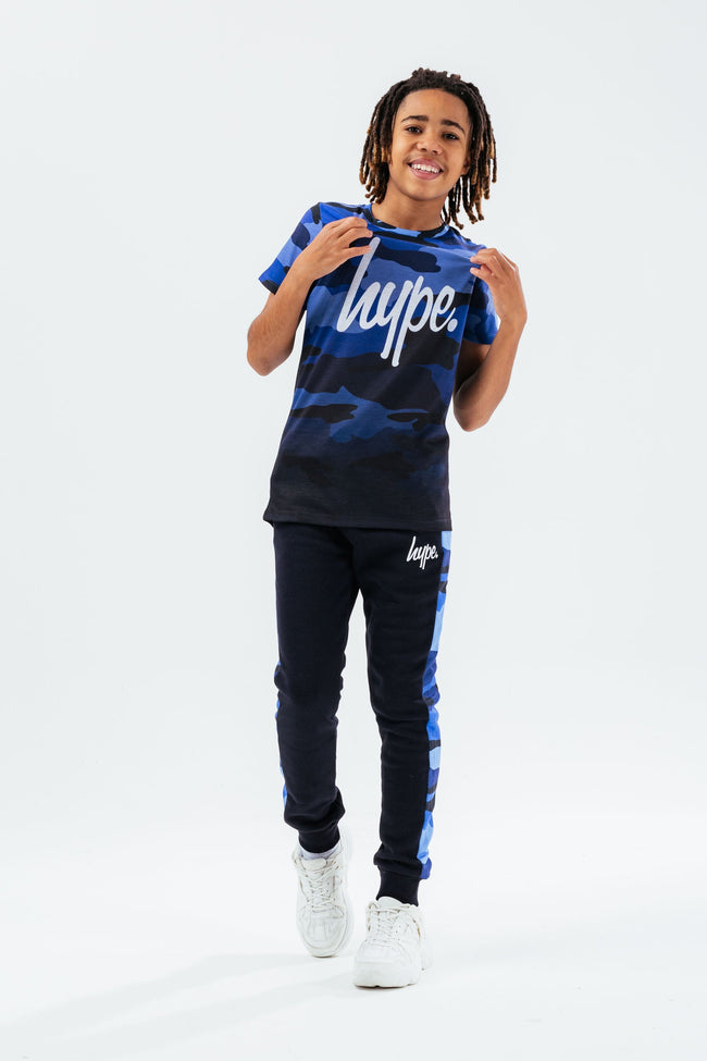 HYPE BLUE CAMO FADE SCRIPT BOYS T-SHIRT