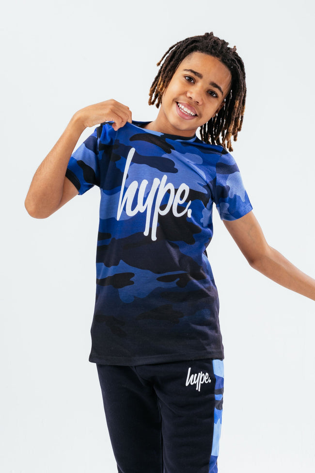 HYPE BLUE CAMO FADE SCRIPT BOYS T-SHIRT