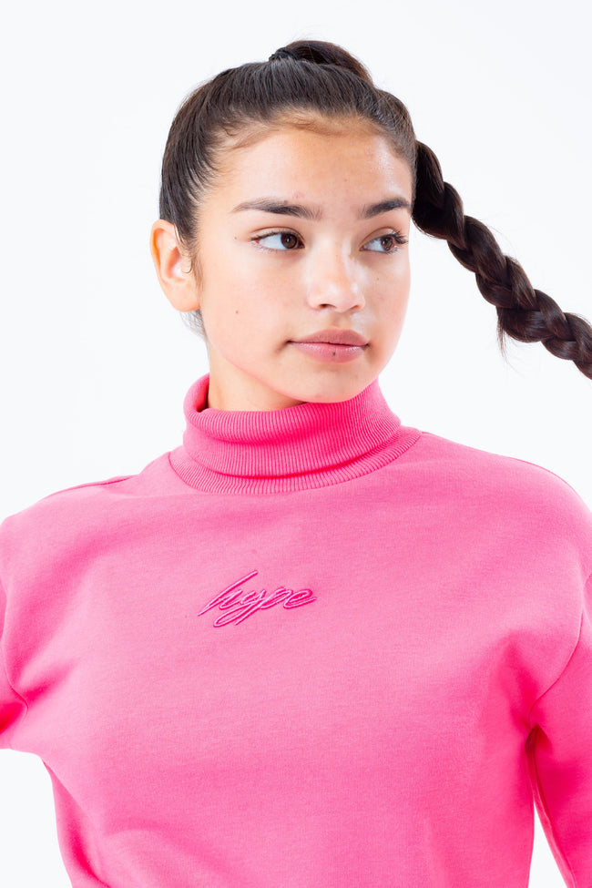 HYPE PINK HIGH NECK GIRLS CROP SWEATSHIRT