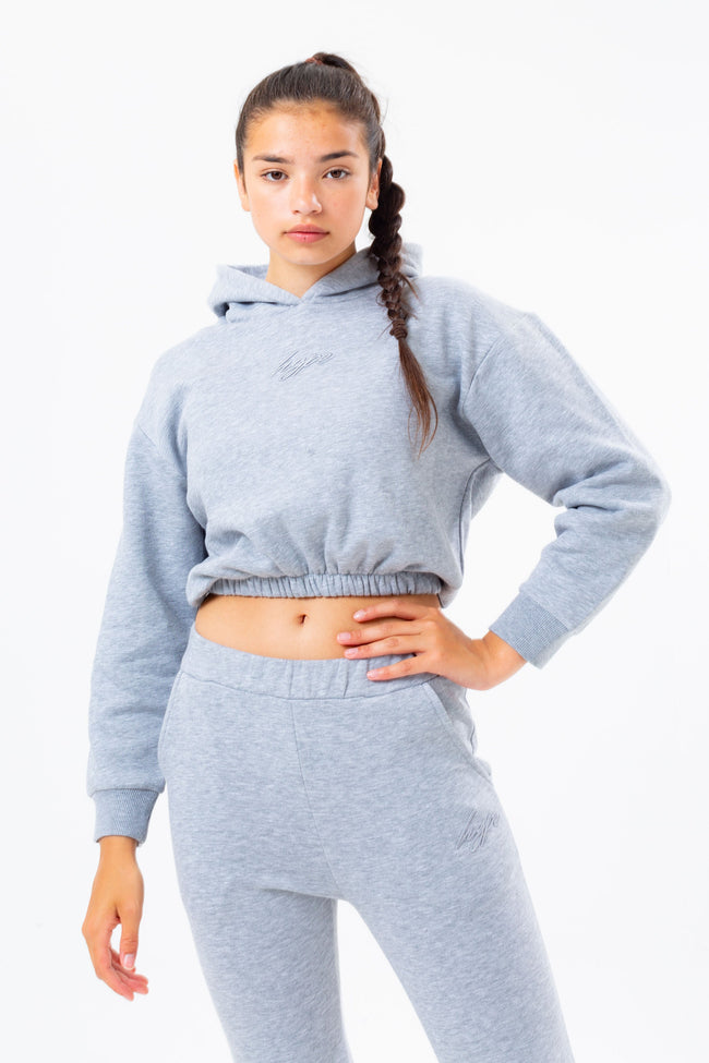 HYPE GREY ELASTICATED WAIST GIRLS CROP PULLOVER HOODIE