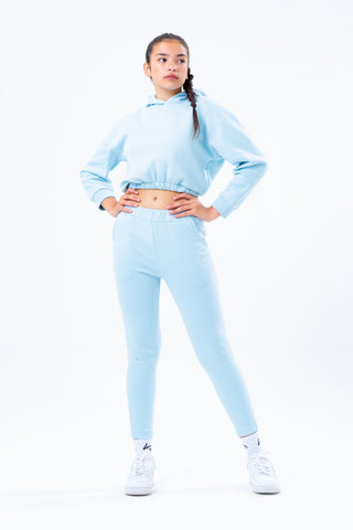 HYPE PALE BLUE ELASTICATED WAIST GIRLS CROP PULLOVER HOODIE