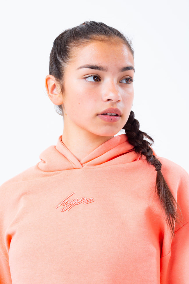 HYPE PEACH ELASTICATED WAIST GIRLS CROP PULLOVER HOODIE