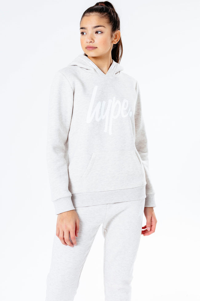 Hype Beige With White Script Kids Hoodie & Jogger Set