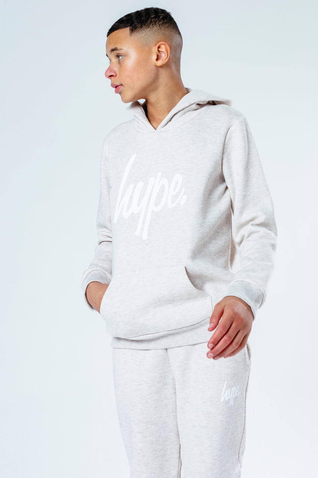 Hype Beige With White Script Kids Hoodie & Jogger Set