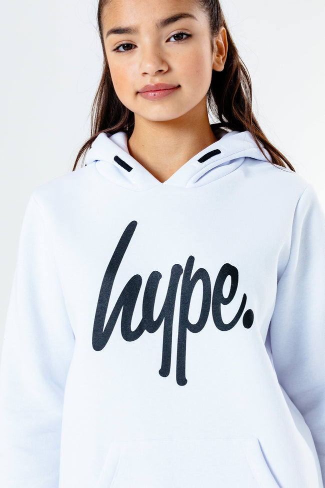 Hype White With Black Script Kids Hoodie & Jogger Set