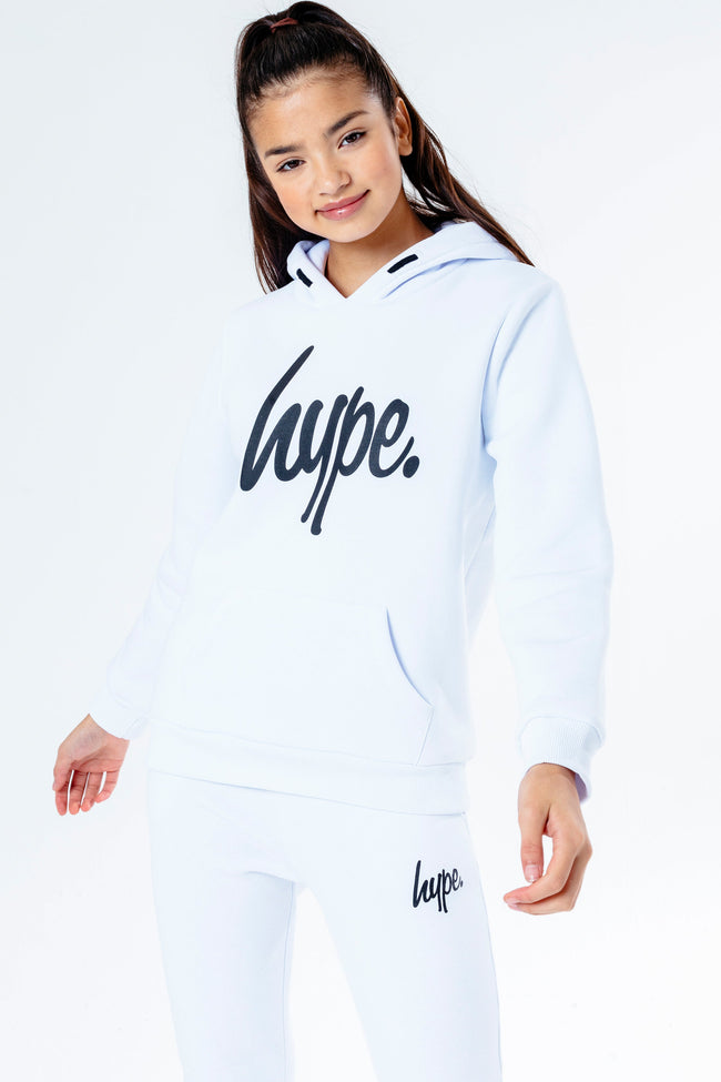 Hype White With Black Script Kids Hoodie & Jogger Set