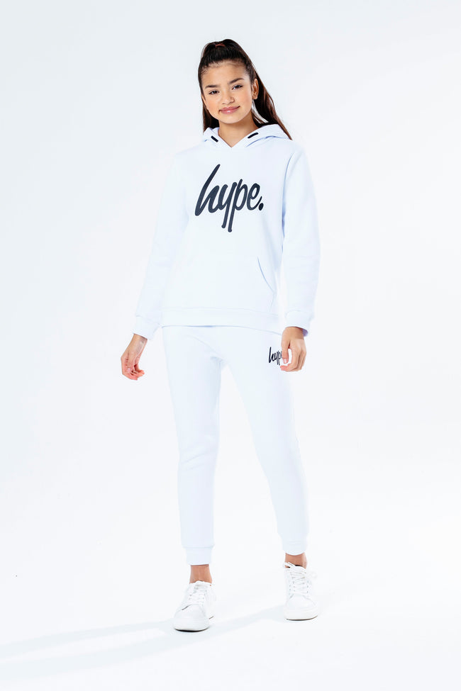 Hype White With Black Script Kids Hoodie & Jogger Set