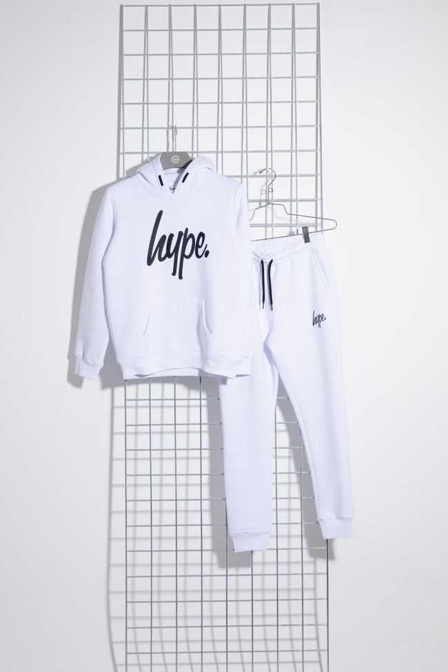 Hype White With Black Script Kids Hoodie & Jogger Set