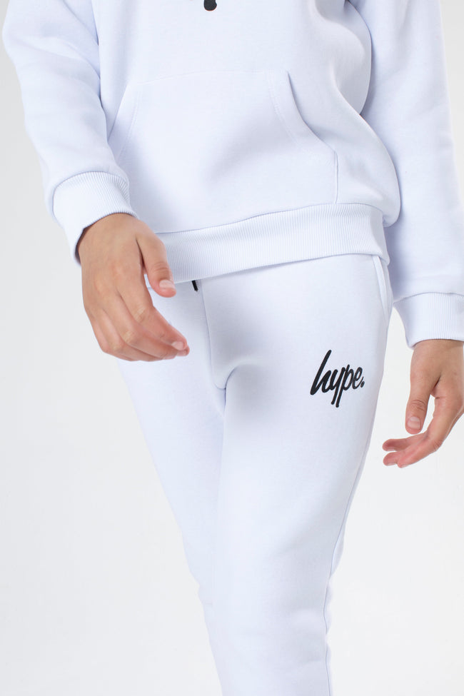 Hype White With Black Script Kids Hoodie & Jogger Set