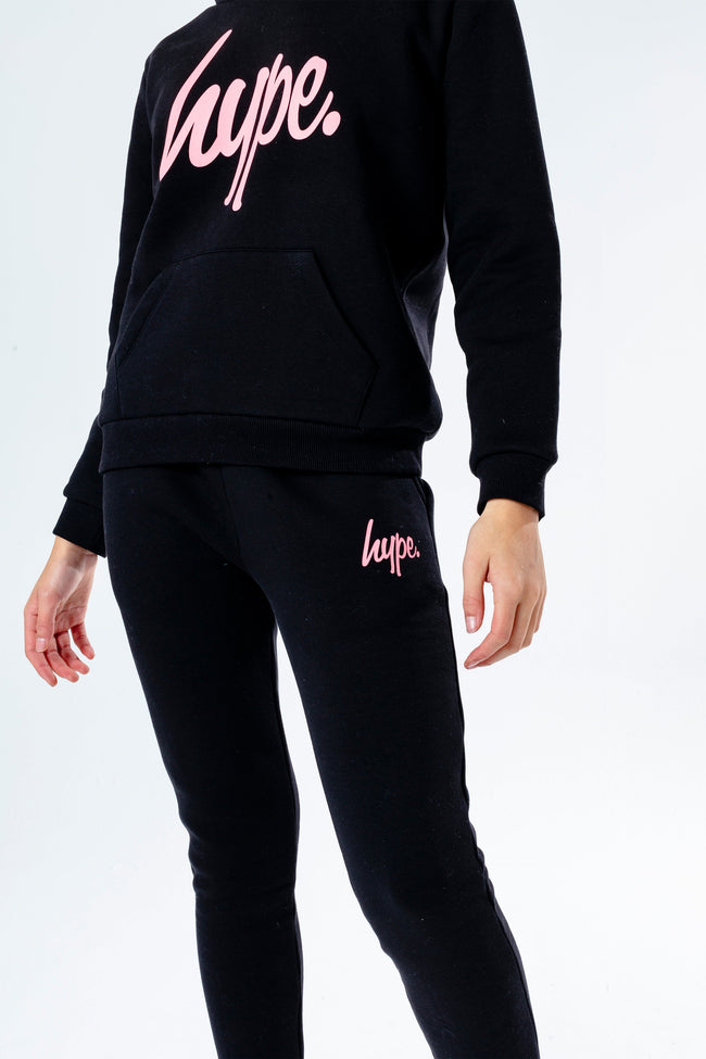 Hype Black With Pink Script Kids Hoodie & Jogger Set