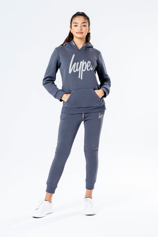 Hype Anthracite With Beige Script Kids Hoodie & Jogger Set