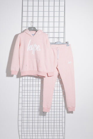 Hype Pink Melange With White Script Kids Hoodie & Jogger Set