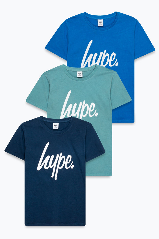 HYPE BOYS NAVY TEAL BLUE 3 PACK OF T-SHIRT