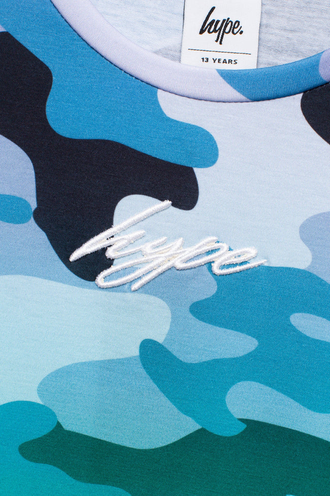 HYPE BOYS TEAL FADE CAMO SCRIPT T-SHIRT