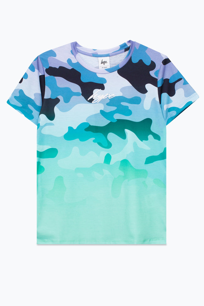 HYPE BOYS TEAL FADE CAMO SCRIPT T-SHIRT