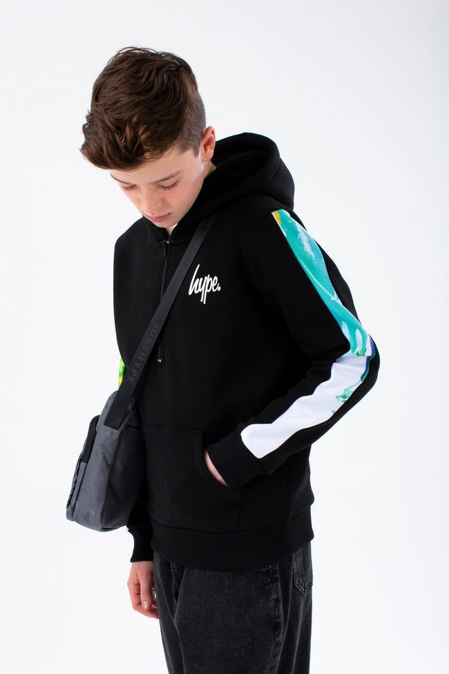 HYPE BOYS BLACK GREEN PANEL 1/4 ZIP HOODIE