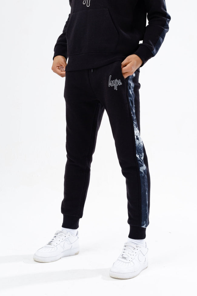 HYPE BOYS BLACK PANELLED SCRIPT TRACKSUIT