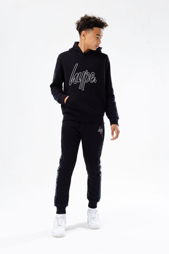 HYPE BOYS BLACK PANELLED SCRIPT TRACKSUIT