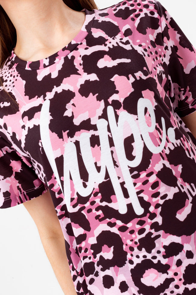 HYPE GIRLS PINK LEOPARD T-SHIRT AND LEGGINGS SET