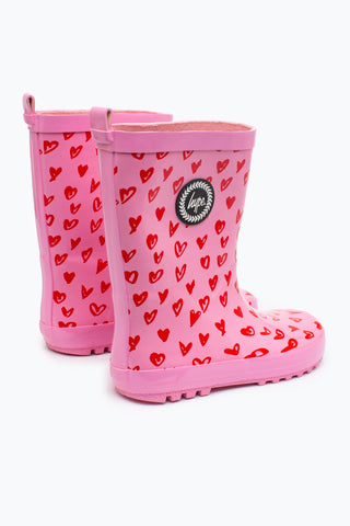 HYPE RED SCRIBBLE HEART KIDS WELLIES