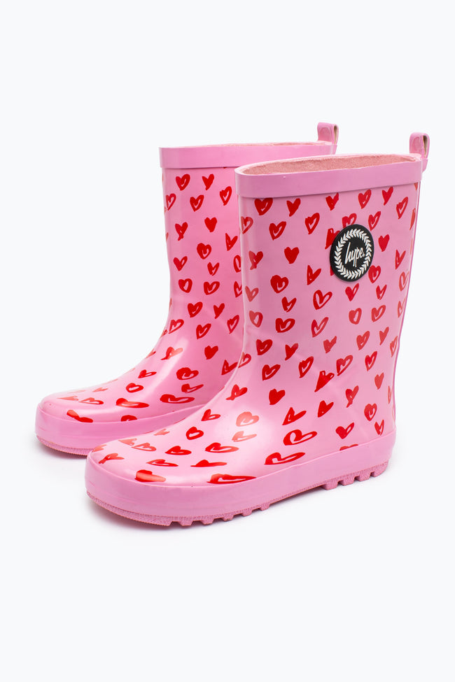 HYPE RED SCRIBBLE HEART KIDS WELLIES