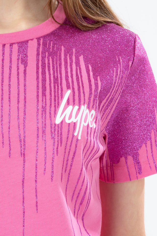 HYPE GIRLS PINK GLITTER DRIP T-SHIRT