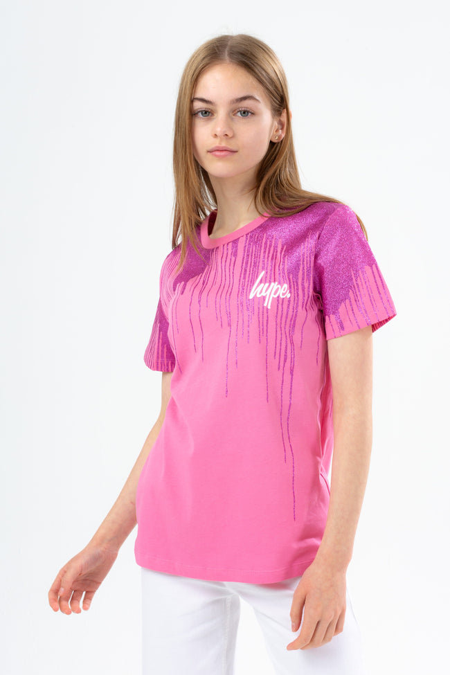 HYPE GIRLS PINK GLITTER DRIP T-SHIRT