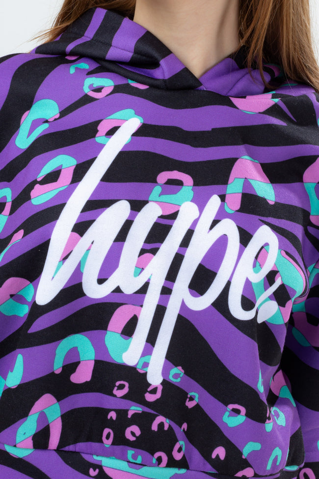 HYPE GIRLS FUNKY ZEB-PARD CROP HOODIE