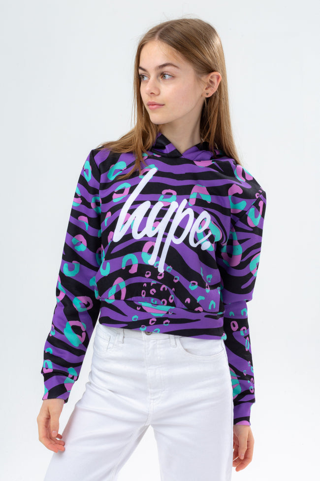 HYPE GIRLS FUNKY ZEB-PARD CROP HOODIE