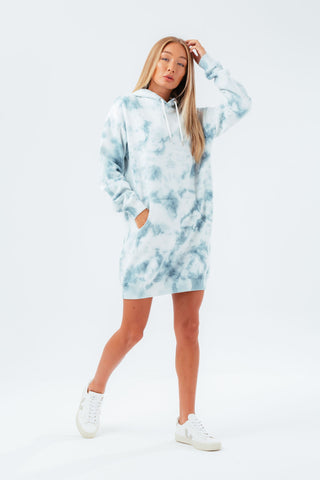 HYPE BLUE TIE DYE LONGLINE SCRIBBLE WOMEN'S HOODIE