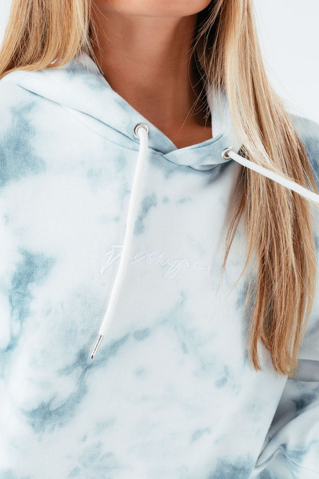 HYPE BLUE TIE DYE LONGLINE SCRIBBLE WOMEN'S HOODIE