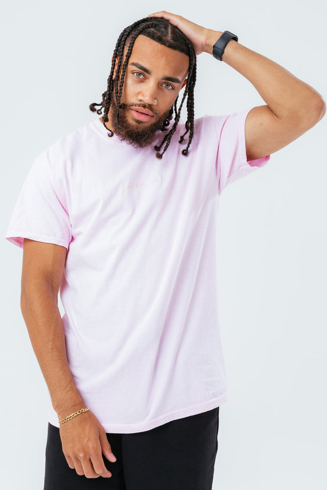 HYPE PALE PINK SCRIBBLE LOGO EMBROIDERY MEN'S T-SHIRT