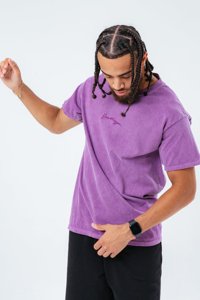 HYPE PURPLE SCRIBBLE LOGO EMBROIDERY MEN'S T-SHIRT