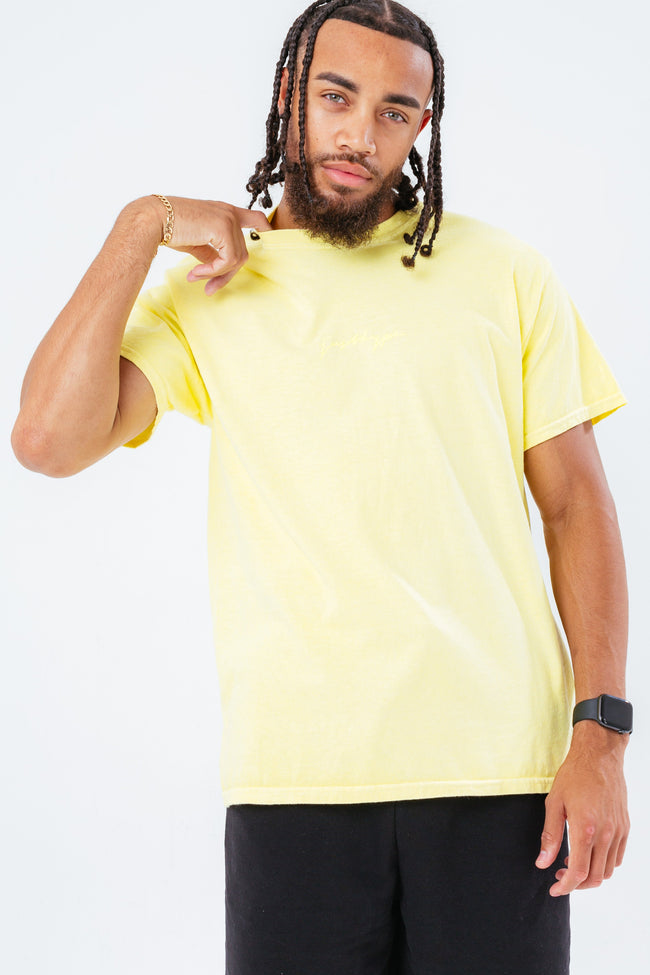 HYPE YELLOW SCRIBBLE LOGO EMBROIDERY MEN'S T-SHIRT