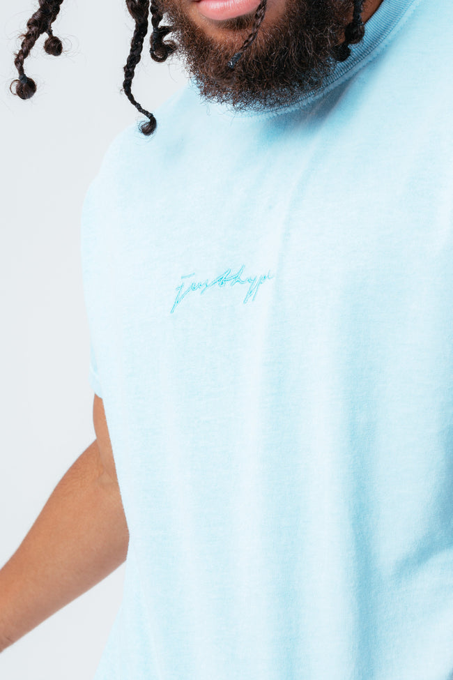 HYPE PALE BLUE SCRIBBLE LOGO EMBROIDERY MEN'S T-SHIRT