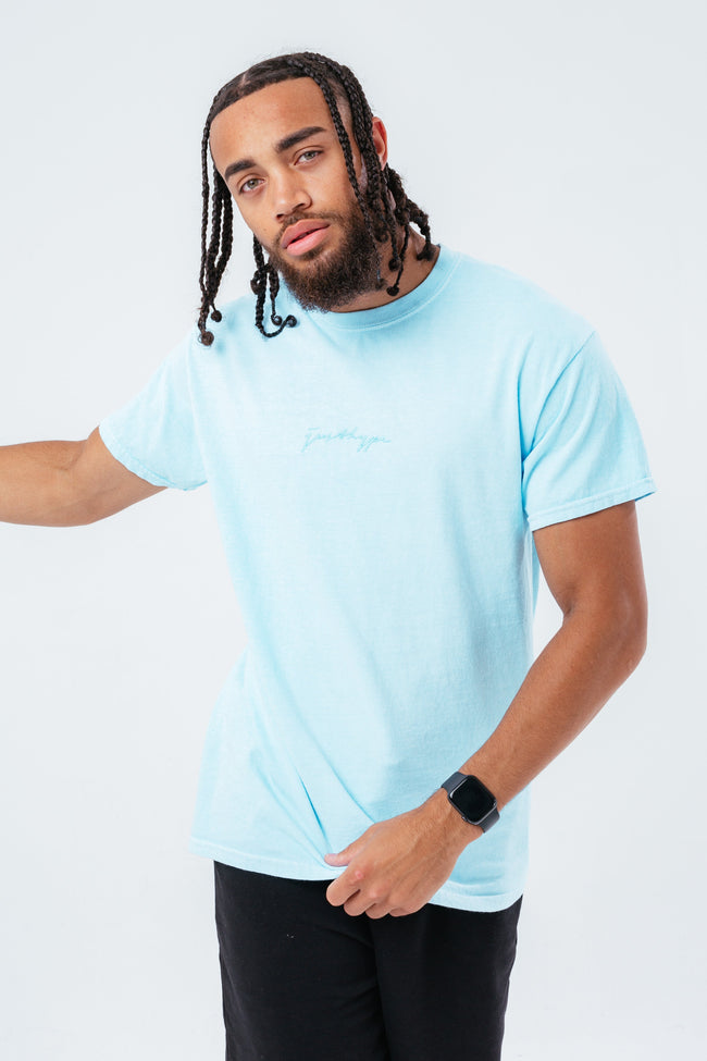 HYPE PALE BLUE SCRIBBLE LOGO EMBROIDERY MEN'S T-SHIRT