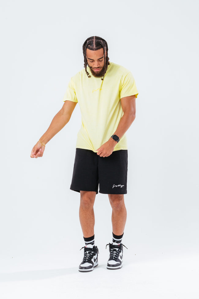 HYPE PALE YELLOW SCRIBBLE LOGO EMBROIDERY MEN'S T-SHIRT