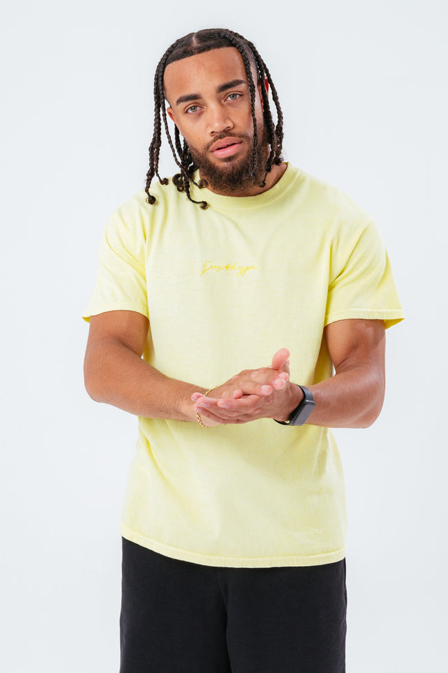 HYPE PALE YELLOW SCRIBBLE LOGO EMBROIDERY MEN'S T-SHIRT